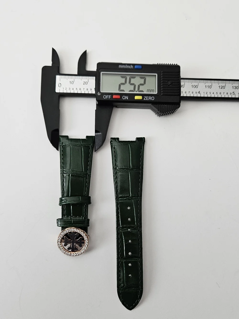 Emerald Green Leather Watch Strap with Vs1 Moissanite D Color Stones On Buckle